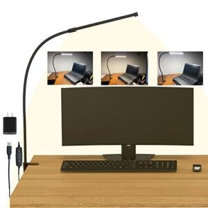 led desk lamp, touch control desk lamp with 10 levels brightness, dimmable office lamp with adjustable arm, 11″ wide office eye protection light 900lm large bright desk lights with stepless dimming
