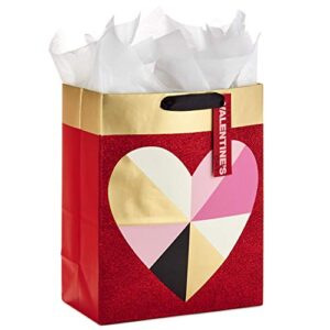 hallmark 13″ large valentine’s day gift bag with tissue paper (geometric heart)
