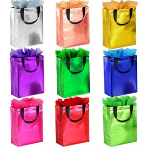 gitmiws sparkle gift bags with tissues – set of 18 mix color reusable gift bags medium size – perfect as goodie bags, birthday gift bag, party favor bags, christmas gift bags