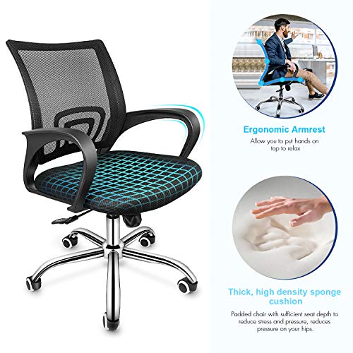 YSSOA Task Ergonomic Mesh Computer Wheels and Arms and Lumbar Support Adjustable Height Study Chair for Students Teens Men Women for Dorm Home Office, Black