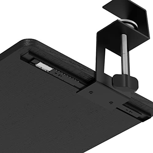 27 inch Large Keyboard Tray Under Desk Pull Out with Extra Sturdy C Clamp Mount, Slide-Out Platform Computer Drawer for Typing Working, Black Color