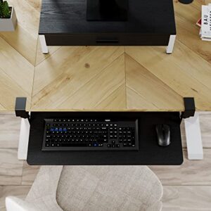 27 inch Large Keyboard Tray Under Desk Pull Out with Extra Sturdy C Clamp Mount, Slide-Out Platform Computer Drawer for Typing Working, Black Color