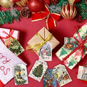 Whaline 120Pcs Christmas Gift Tags with 30m / 98.4ft Hemp Rope Vintage Seasonal Wishes Labels Holiday Season Gift and Favor Tags for Seasonal Favors Xmas Parties and Celebrations, 8 Styles