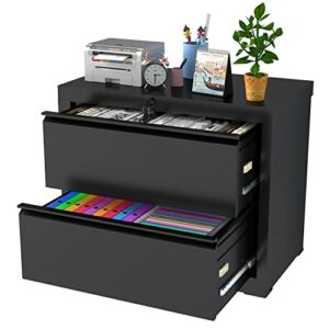 intergreat lateral file cabinet with 2 drawer, black lateral filing cabinet with lock, metal steel black file cabinets for home office