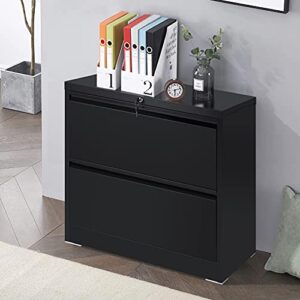 INTERGREAT Lateral File Cabinet with 2 Drawer, Black Lateral Filing Cabinet with Lock, Metal Steel Black File Cabinets for Home Office