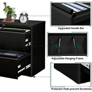 INTERGREAT Lateral File Cabinet with 2 Drawer, Black Lateral Filing Cabinet with Lock, Metal Steel Black File Cabinets for Home Office