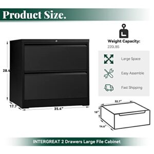 INTERGREAT Lateral File Cabinet with 2 Drawer, Black Lateral Filing Cabinet with Lock, Metal Steel Black File Cabinets for Home Office