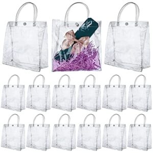 32 pcs clear pvc gift bags with handle,reusable plastic gift wrap bag transparent tote bag for shopping retail merchandise boutique wedding birthday baby shower party favor ,7.87 x 7.87 x 3.15 inch