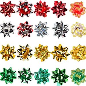 JOYIN 54 PCS Christmas Gift Bows and Gift Ribbons with 46 Multi-Colored Assorted Size Self Adhesive Gift Bows and 8 Rolls of Curling Ribbons for Gift, Present Wrapping Decoration