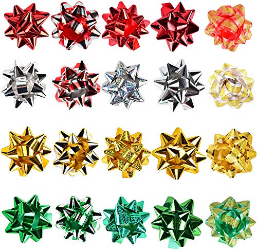 JOYIN 54 PCS Christmas Gift Bows and Gift Ribbons with 46 Multi-Colored Assorted Size Self Adhesive Gift Bows and 8 Rolls of Curling Ribbons for Gift, Present Wrapping Decoration