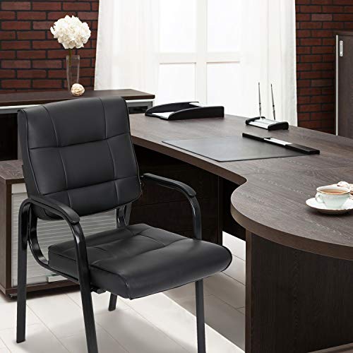 SUPER DEAL Office Guest Chair Bonded Leather Executive Side Chair Reception Chair with Solid Metal Frame Home Office Furniture