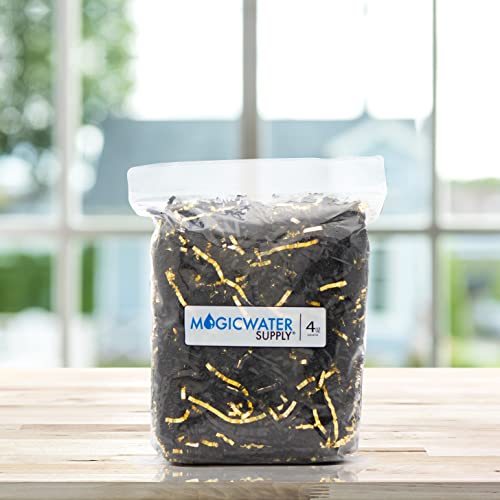 MagicWater Supply Crinkle Cut Paper Shred Filler (4 oz) for Gift Wrapping & Basket Filling - Black & Gold