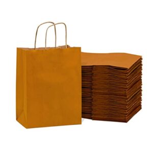 orange gift bags – 8x4x10 inch 50 pack kraft paper shopping bags with handles, small craft totes in bulk for boutiques, small business, retail stores, birthday parties, jewelry, merchandise, bulk
