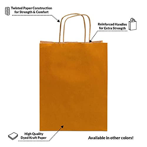 Orange Gift Bags - 8x4x10 Inch 50 Pack Kraft Paper Shopping Bags with Handles, Small Craft Totes in Bulk for Boutiques, Small Business, Retail Stores, Birthday Parties, Jewelry, Merchandise, Bulk