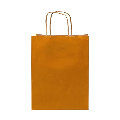 Orange Gift Bags - 8x4x10 Inch 50 Pack Kraft Paper Shopping Bags with Handles, Small Craft Totes in Bulk for Boutiques, Small Business, Retail Stores, Birthday Parties, Jewelry, Merchandise, Bulk