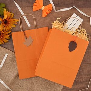 Orange Gift Bags - 8x4x10 Inch 50 Pack Kraft Paper Shopping Bags with Handles, Small Craft Totes in Bulk for Boutiques, Small Business, Retail Stores, Birthday Parties, Jewelry, Merchandise, Bulk