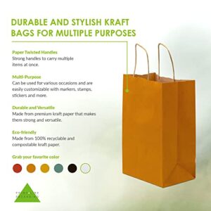 Orange Gift Bags - 8x4x10 Inch 50 Pack Kraft Paper Shopping Bags with Handles, Small Craft Totes in Bulk for Boutiques, Small Business, Retail Stores, Birthday Parties, Jewelry, Merchandise, Bulk