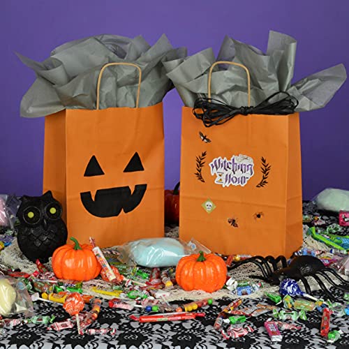 Orange Gift Bags - 8x4x10 Inch 50 Pack Kraft Paper Shopping Bags with Handles, Small Craft Totes in Bulk for Boutiques, Small Business, Retail Stores, Birthday Parties, Jewelry, Merchandise, Bulk