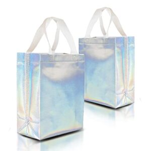 nush nush iridescent gift bags medium size – set of 12 stunning reusable holographic gift bags with white handles – perfect as goodie bags, birthday gift bags, party favor bags – 8wx4dx10h size