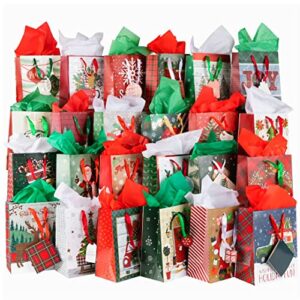 gift bags assorted sizes, set of 8 gift bags with tissue paper- includes small gift bags, medium gift bags and large size paper gift bags with handles for holiday and birthday gifts (assorted sizes 8 gift bags) (24ct christmas gift bags)