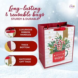 Gift Bags Assorted Sizes, Set of 8 Gift Bags with Tissue Paper- Includes Small Gift Bags, Medium Gift Bags and Large Size Paper Gift Bags with Handles for Holiday and Birthday Gifts (Assorted Sizes 8 Gift Bags) (24ct Christmas Gift Bags)