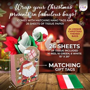 Gift Bags Assorted Sizes, Set of 8 Gift Bags with Tissue Paper- Includes Small Gift Bags, Medium Gift Bags and Large Size Paper Gift Bags with Handles for Holiday and Birthday Gifts (Assorted Sizes 8 Gift Bags) (24ct Christmas Gift Bags)