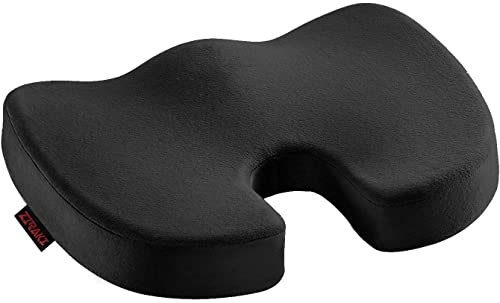 Seat Cushion Pillow - Orthopedic Design - 100% Memory Foam Supports & Protects Sciatica, Coccyx, Tailbone Pain Back Support -Ideal for Home Office Chair, or Car Driver (Black)