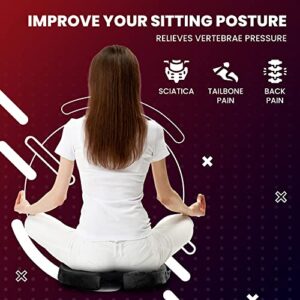 Seat Cushion Pillow - Orthopedic Design - 100% Memory Foam Supports & Protects Sciatica, Coccyx, Tailbone Pain Back Support -Ideal for Home Office Chair, or Car Driver (Black)