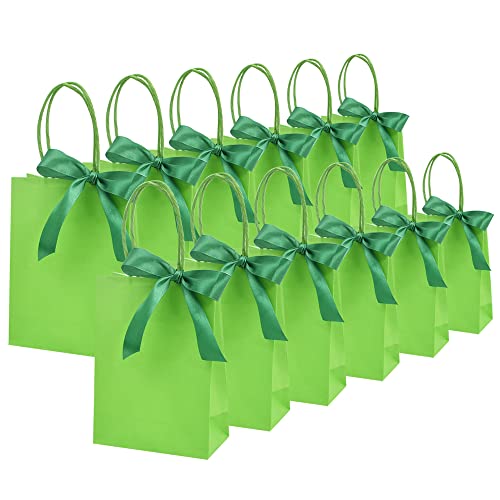 BEISHIDA Gift Bags Green Small Gift Bags Paper Bags with Handles and Ribbon Party Favor Bags Goodie Bags Kraft Paper Bags for Wedding Brithday Parties(Mini, 6.5 x 4.5 x 2.5 Inch, 12PCS)