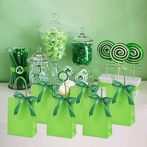 BEISHIDA Gift Bags Green Small Gift Bags Paper Bags with Handles and Ribbon Party Favor Bags Goodie Bags Kraft Paper Bags for Wedding Brithday Parties(Mini, 6.5 x 4.5 x 2.5 Inch, 12PCS)