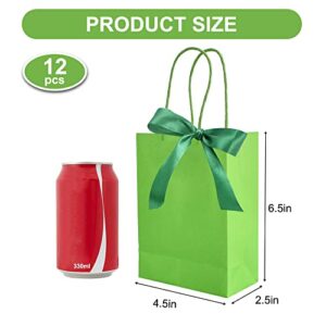 BEISHIDA Gift Bags Green Small Gift Bags Paper Bags with Handles and Ribbon Party Favor Bags Goodie Bags Kraft Paper Bags for Wedding Brithday Parties(Mini, 6.5 x 4.5 x 2.5 Inch, 12PCS)