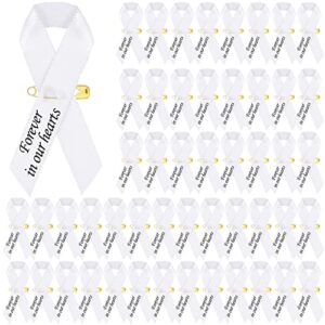 50 pcs funeral ribbons memorial ribbon funeral pins classic memorial service respect meditation personalized ribbon bow with safety pins for mourning remembrance day funeral event (white)