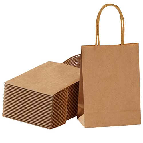 SUNCOLOR 25 Pieces 6" Mini Goodie Bags Brown Small Gift Bags with Handle for Party Favor Bags (Brown)