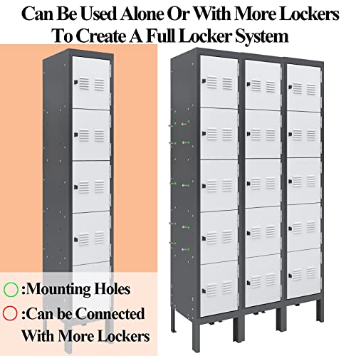 KAER Metal Lockers for Employees,5-Tier Storage Locker,Locker Cabinet for Home Gym Office School Garage with Mirror,Screwdriver,Gloves,Unassembled (Grey+White, 5-Tier)