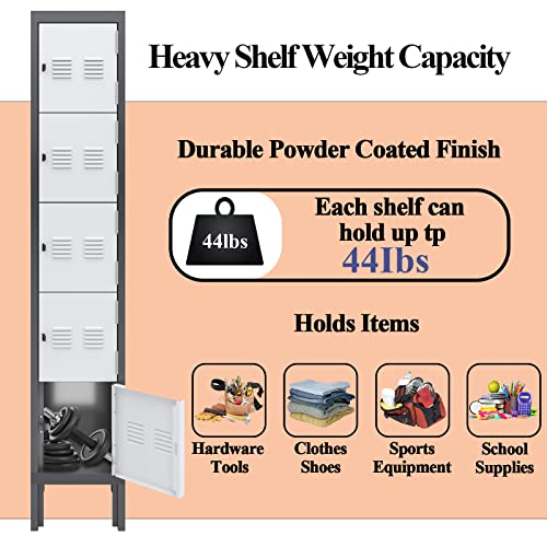 KAER Metal Lockers for Employees,5-Tier Storage Locker,Locker Cabinet for Home Gym Office School Garage with Mirror,Screwdriver,Gloves,Unassembled (Grey+White, 5-Tier)