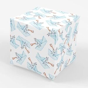 stesha party nautical bunny baby gift wrapping paper – folded flat 30 x 20 inch (3 sheets)