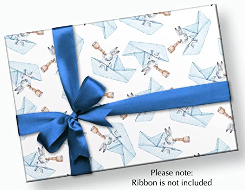 Stesha Party Nautical Bunny Baby Gift Wrapping Paper - Folded Flat 30 x 20 Inch (3 Sheets)