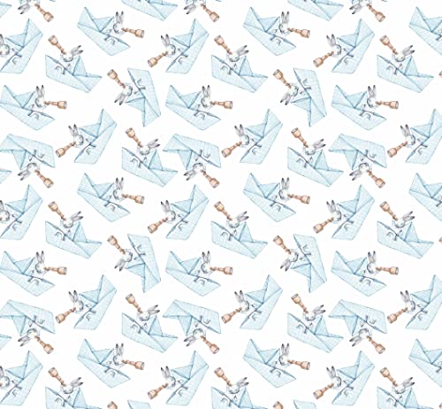 Stesha Party Nautical Bunny Baby Gift Wrapping Paper - Folded Flat 30 x 20 Inch (3 Sheets)