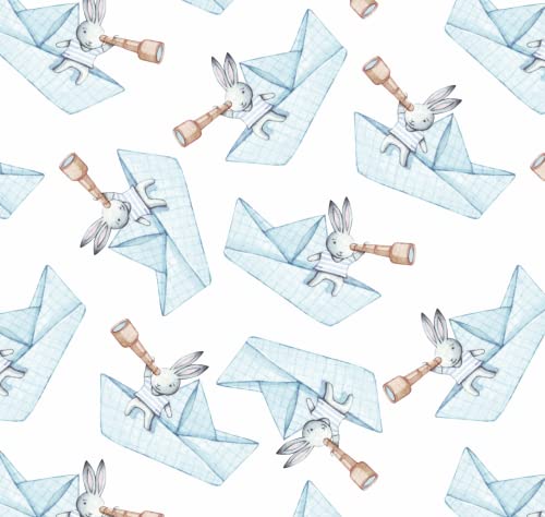 Stesha Party Nautical Bunny Baby Gift Wrapping Paper - Folded Flat 30 x 20 Inch (3 Sheets)