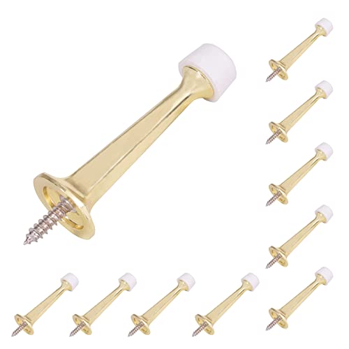 3 Inch Heavy Duty Solid Rigid Metal Gold Door Stop with Soft Rubber Tip, Protect Wall & Door,10 Pack