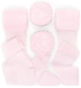 socomi blushing pink handmade fringe chiffon silk ribbon 1-3/4″ x 7yd 4 rolls frayed ribbons for wedding invitations bridal bouquets gift wrapping
