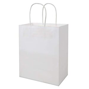 bagmad 50 Pack Sturdy Medium White Gift Paper Bags with Handles Bulk, Kraft Bags 8x4.75x10 inch, Craft Grocery Shopping Retail Party Favors Wedding Bags Sacks (White, 50pcs)