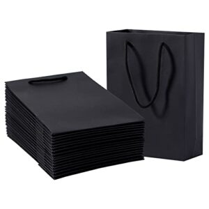 katfort medium size black gift bags 24pcs, black gift bag with handle 7.5”×3.1”×10.2”, kraft paper bags bulk for gift, party favor bag, shopping bag, retail bag