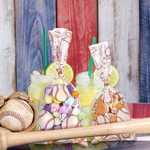 Outus 100 Pieces Baseball Party Treat Bags Baseball Candy Bags Baseball Cellophane Bags Baseball Goodie Bags Sports Treat Bags with 150 Pieces Red Twist Ties for Baseball Party Favors