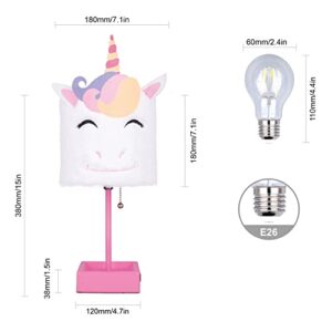 inno casa Table Lamp Cute Unicorn Plush Shade Desk Lights for Gifts with 2 USB Charging Ports and 1 Power Outlet for Bedroom Reading & Living Room