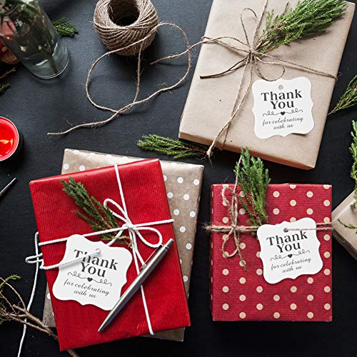SallyFashion 150 PCS Paper Gift Tags Thank You Gift Tags with String for DIY Thanksgiving Day Halloween Christmas Wedding Party Favors