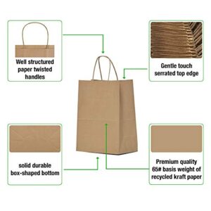 Qutuus Kraft Paper Bags with Handles Bulk 8x4.5x10 100 pcs Brown Paper Gift Bags Bulk Medium Size Kraft Bags, Brown Bags, Shopping Bags, Retail Bags, Craft Bags for Small Business