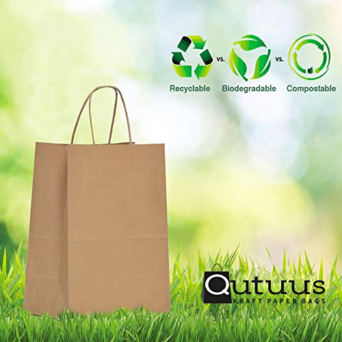 Qutuus Kraft Paper Bags with Handles Bulk 8x4.5x10 100 pcs Brown Paper Gift Bags Bulk Medium Size Kraft Bags, Brown Bags, Shopping Bags, Retail Bags, Craft Bags for Small Business