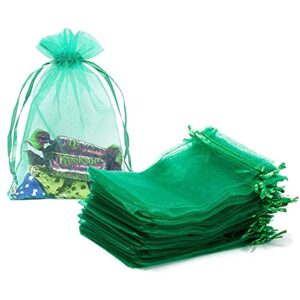 gmnosuw 100 pcs organza drawstring gift wrap bags for jewelry, 4×6 inch sheer fabric mesh green clear soft rope goody package sachet for baby shower,christmas,birthday,party favors,wedding,engagement