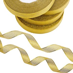 Hapeper 4 Rolls 3/5 Inch Metallic Glitter Ribbons for Gift Wrapping Crafts Birthday Wedding Pary Decoration , 100 Yards in Total (Golden)